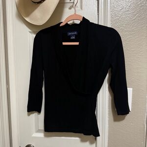 Ann Taylor Black Wrap Top SILK AND CASHMERE